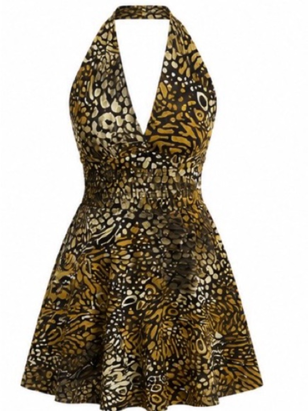 Robbie Bee Black and Gold Halter Fit-and-Flare Dress